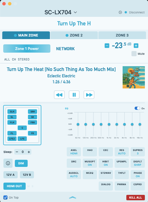 Expanded view with streaming player controls, Pearl theme